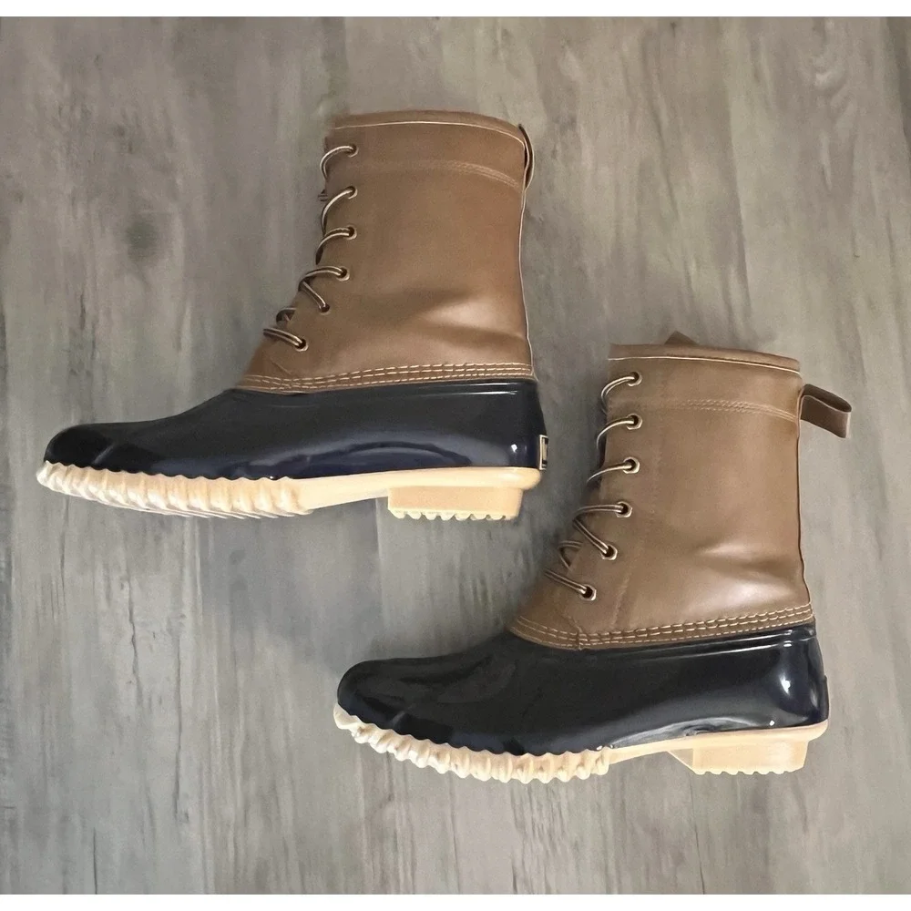 Totes Rain Boots Duck Boots Blue &‎ Brown Lace-up Women's 8 Med